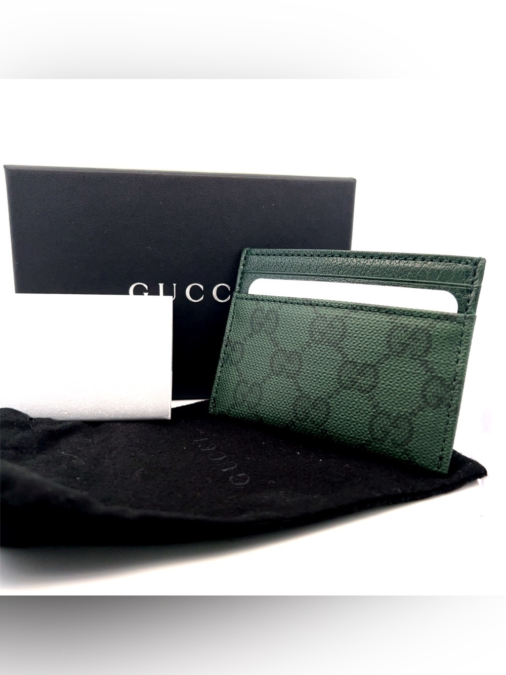 Gucci Essence Classic card case Dark Green GG Canvas Box + Dustbag